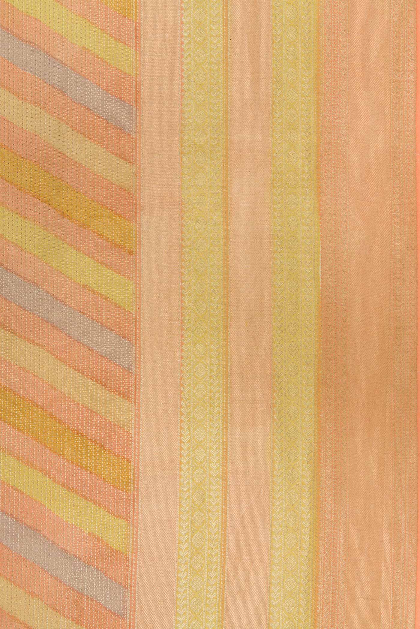 Border image of Peach, Green and Pista Green Color Banarasi Georgette Saree with Zari Brocade on the body and Zari Border. 