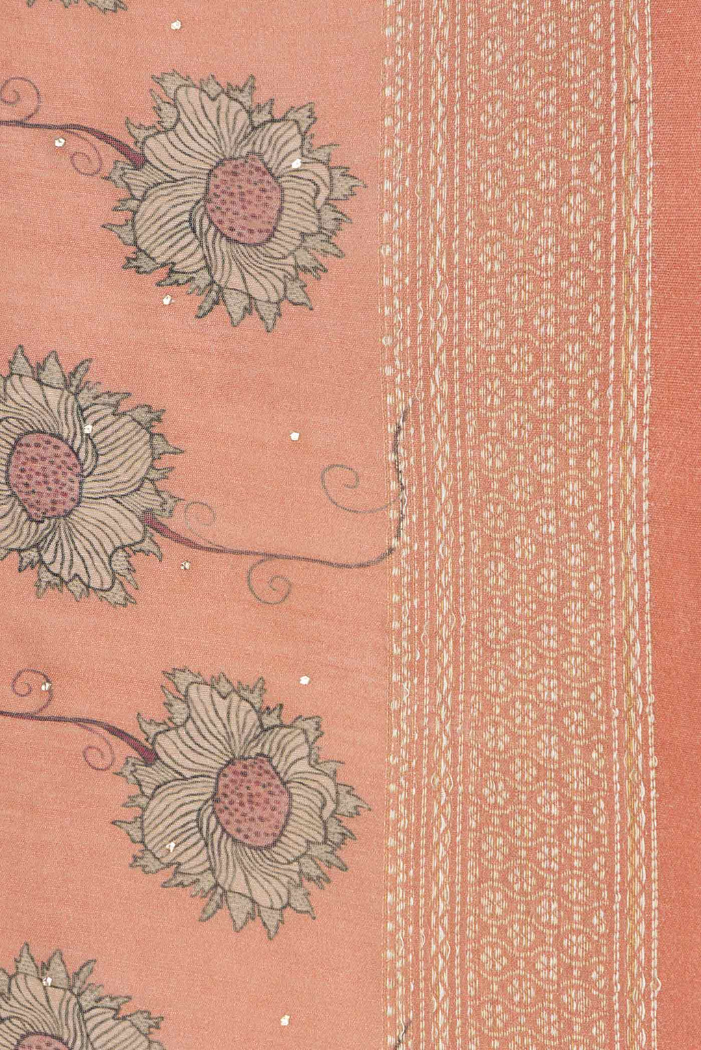 Border image of Peach Dual Tone Tussar Silk Saree with Printed design on the body and Zari Border. 