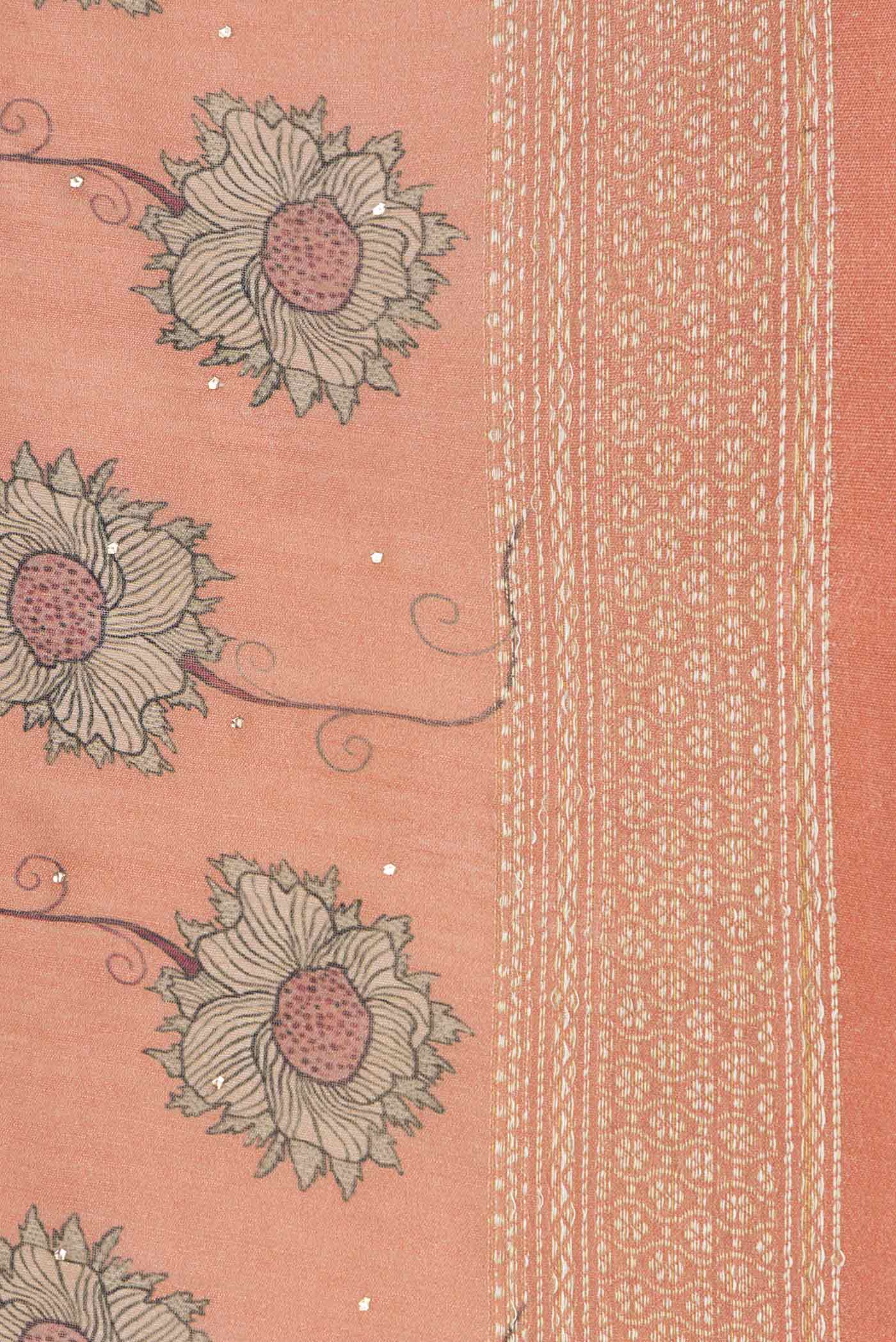 Border image of Peach Dual Tone Tussar Silk Saree with Printed design on the body and Zari Border. 