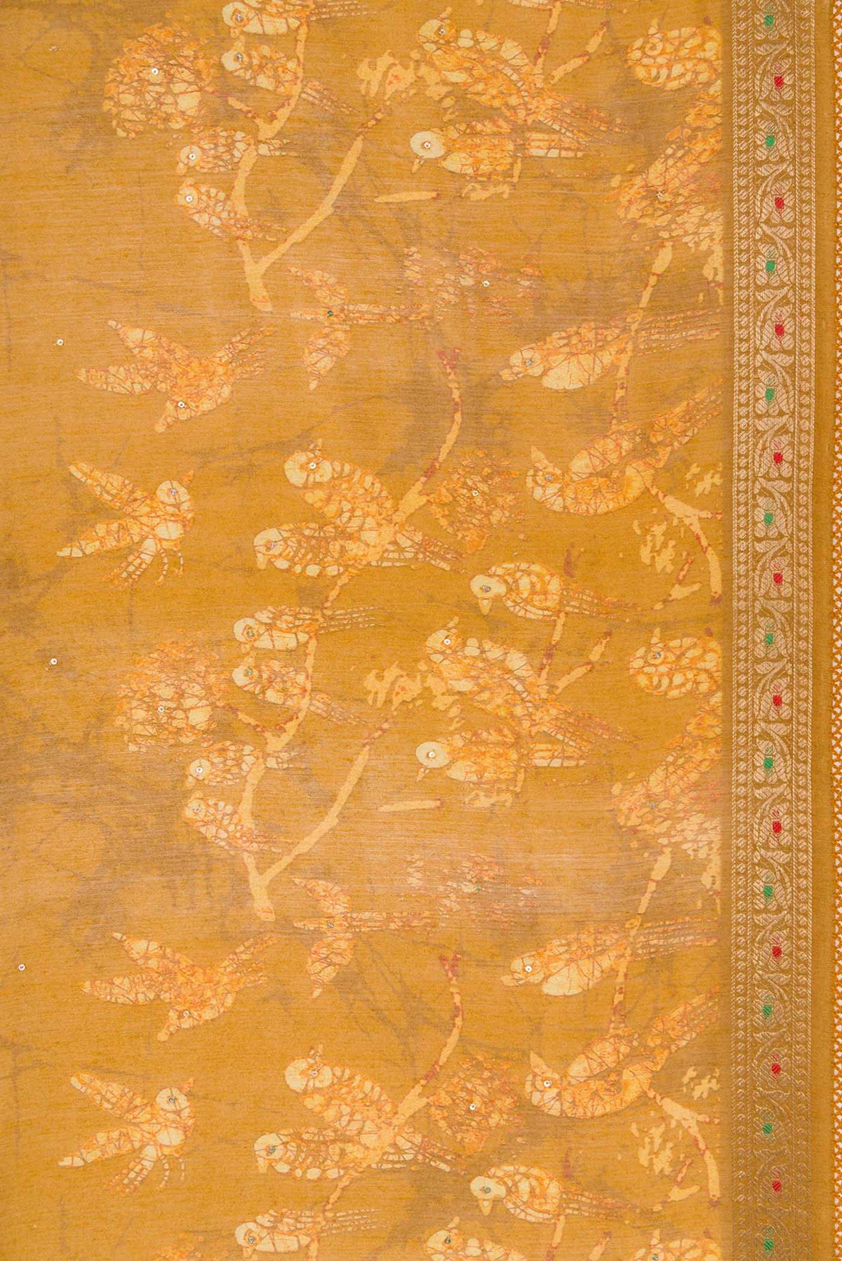 Border image of Mustard Dual Tone Tussar Silk Saree with Printed design on the body and Zari Border. 