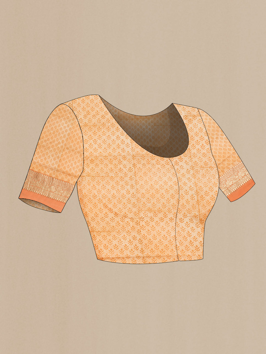 Close up image of the blouse of Mustard Dual Tone Mysore Georgette Saree with Printed design on the body and Zari Border