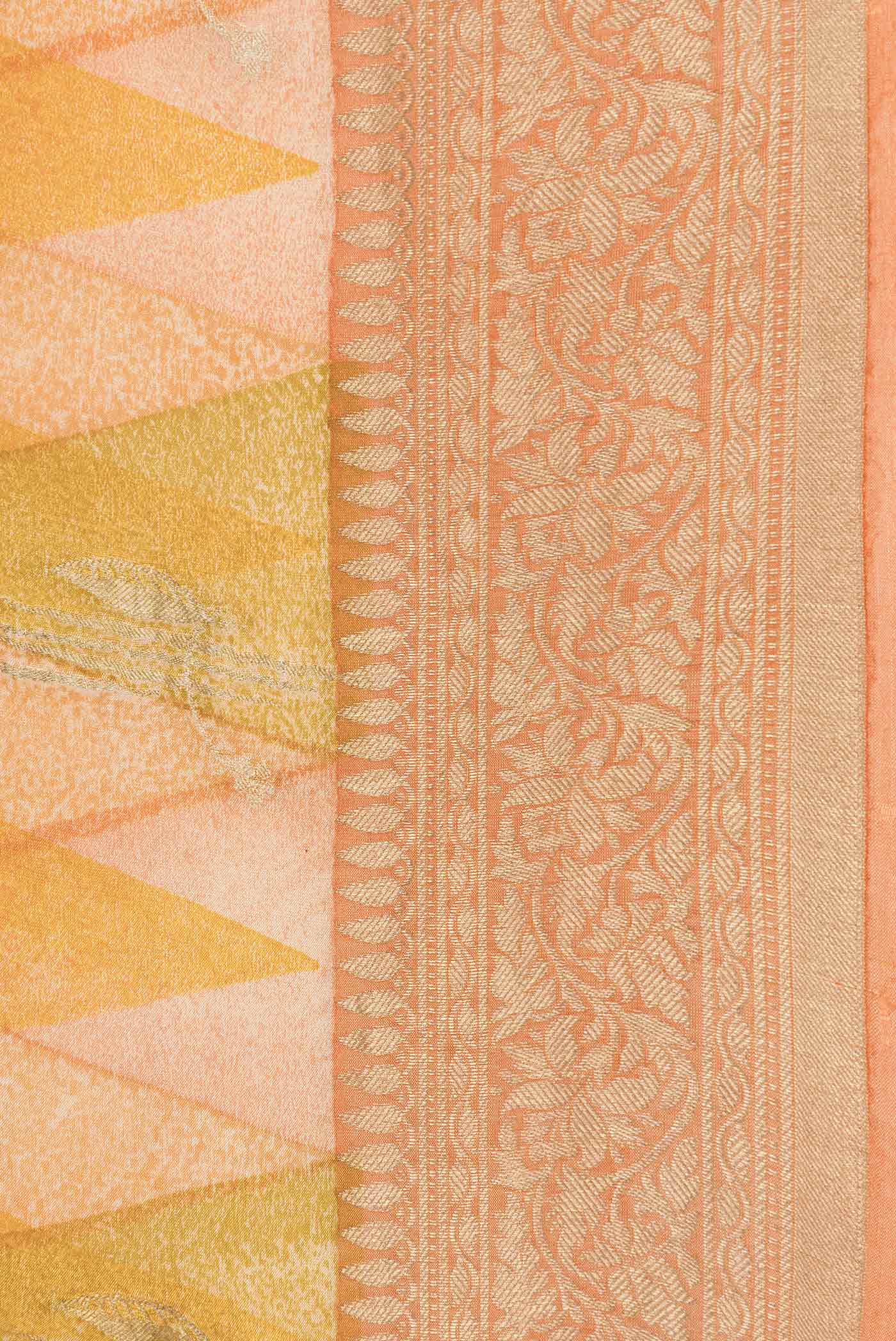 Border image of Mustard Dual Tone Mysore Georgette Saree with Printed design on the body and Zari Border