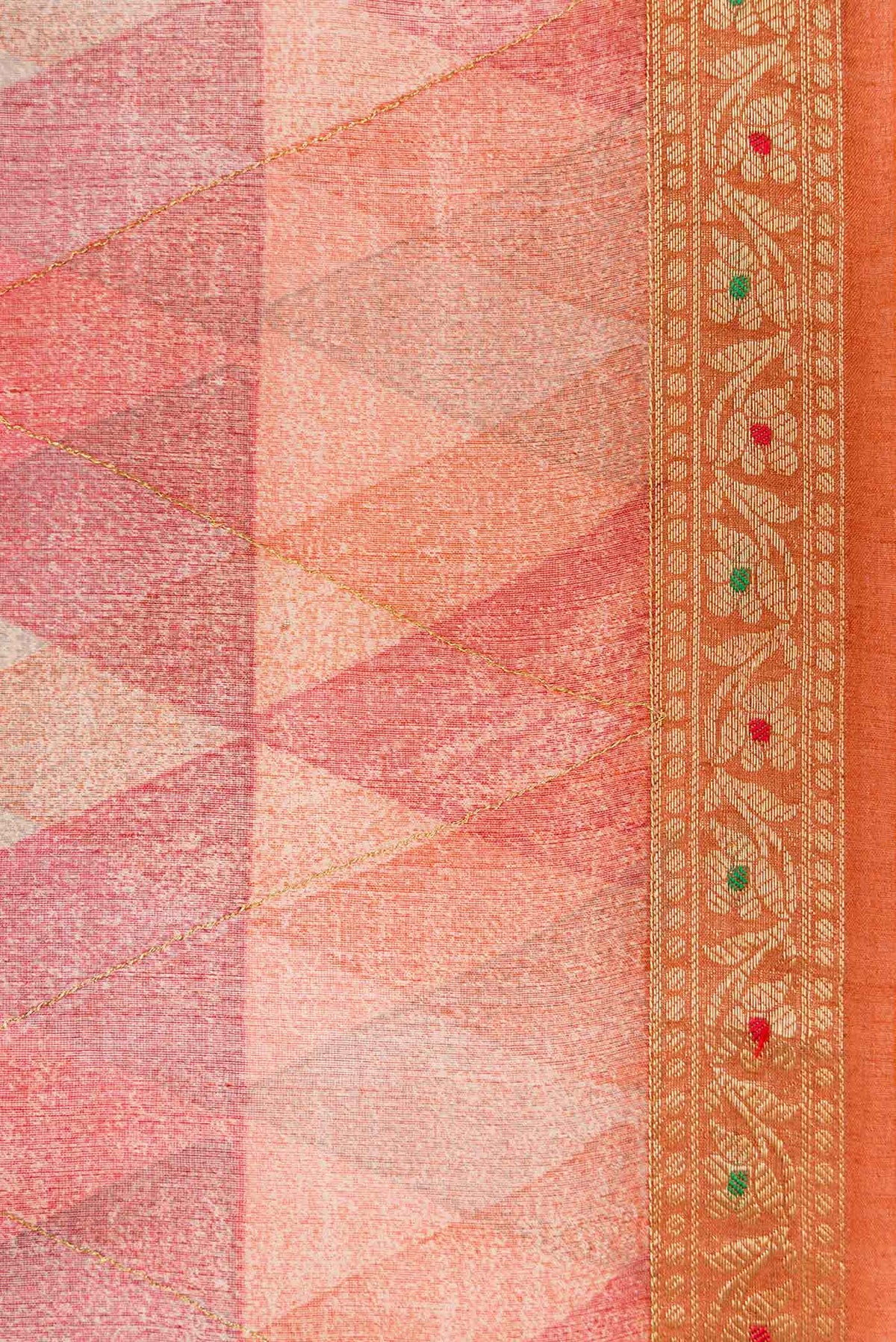 Border image of Pink Dual Tone Tussar Silk Saree with Printed design on the body and Zari Border. 