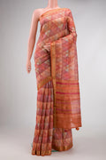 Pink Dual Tone Tussar Silk Saree with Printed design on the body and Zari Border.  displayed on a mannequin