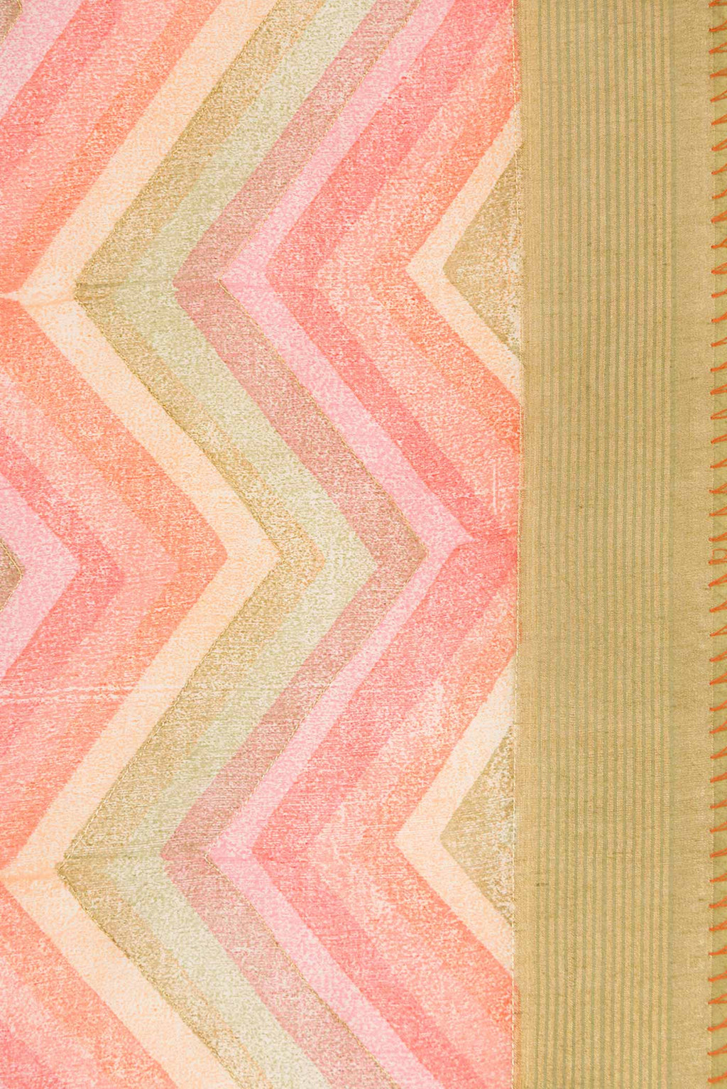 Border image of Peach Dual Tone Tussar Silk Saree with Printed design on the body and Zari Border. 