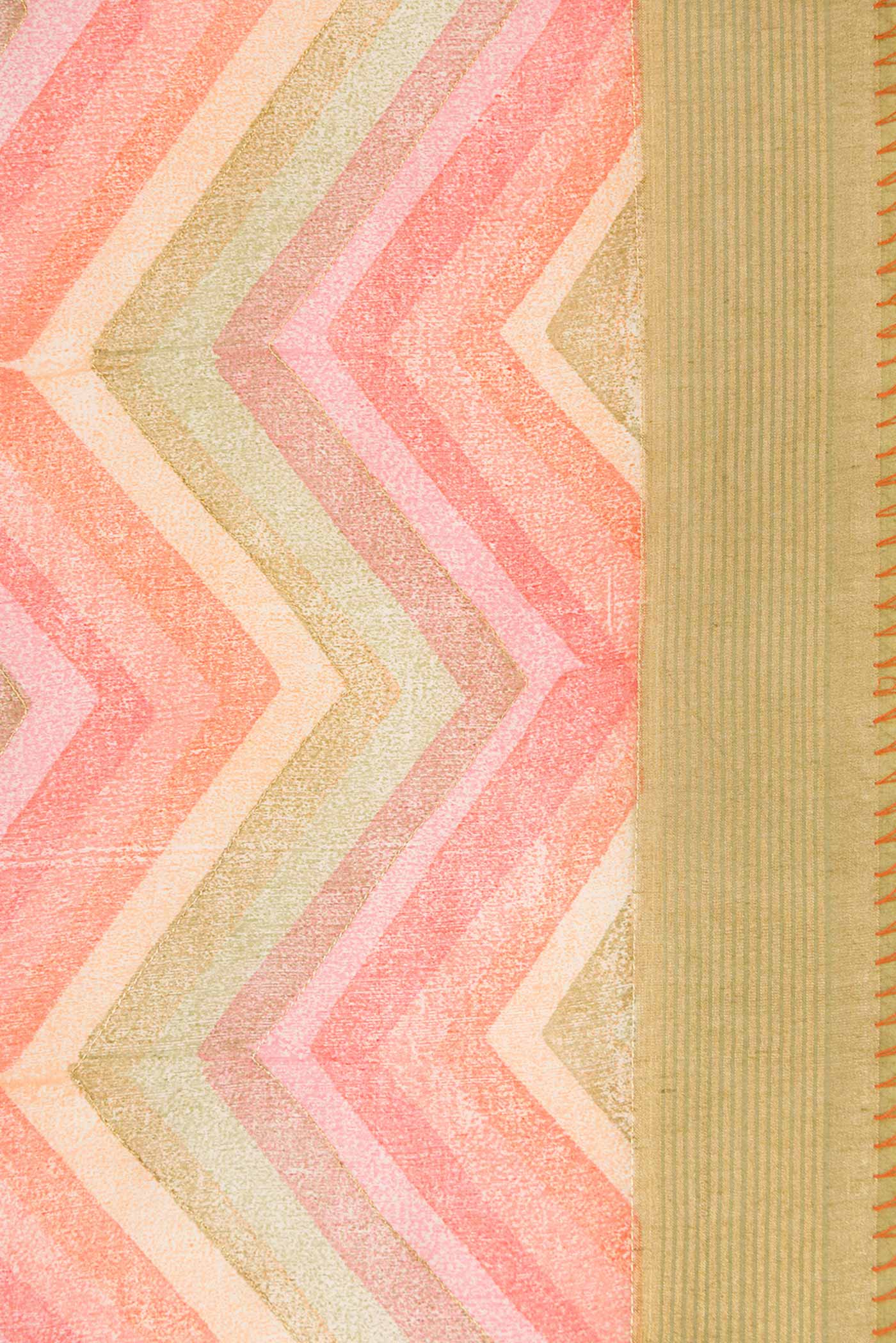 Border image of Peach Dual Tone Tussar Silk Saree with Printed design on the body and Zari Border. 