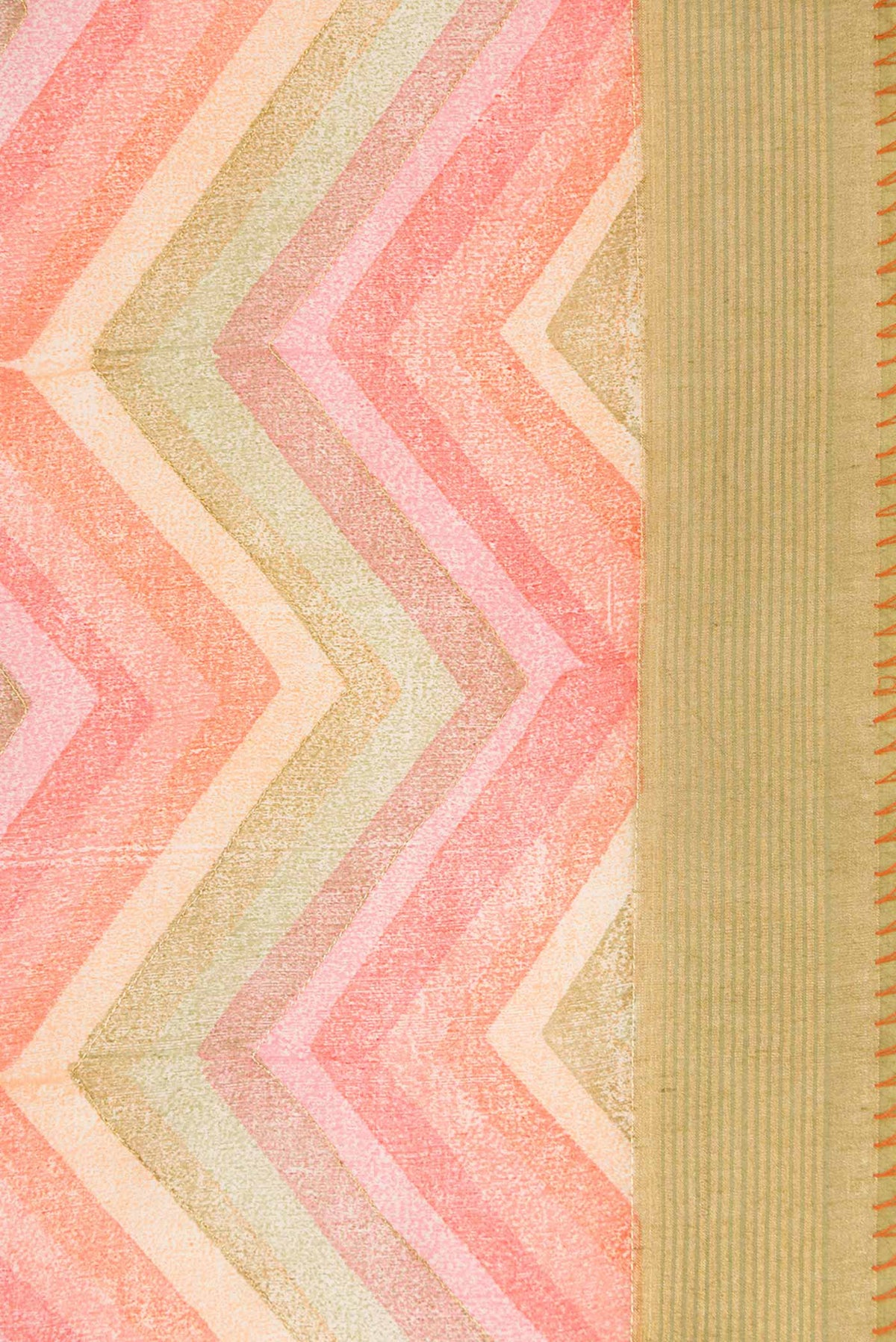 Border image of Peach Dual Tone Tussar Silk Saree with Printed design on the body and Zari Border. 