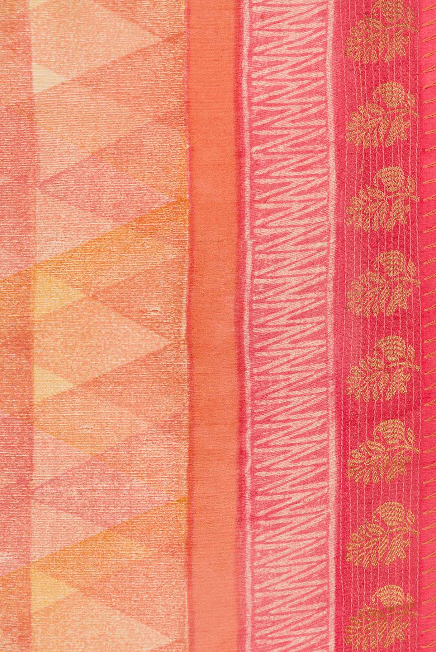 Border image of Peach Dual Tone Tussar Silk Saree with Printed design on the body and Zari Border. 