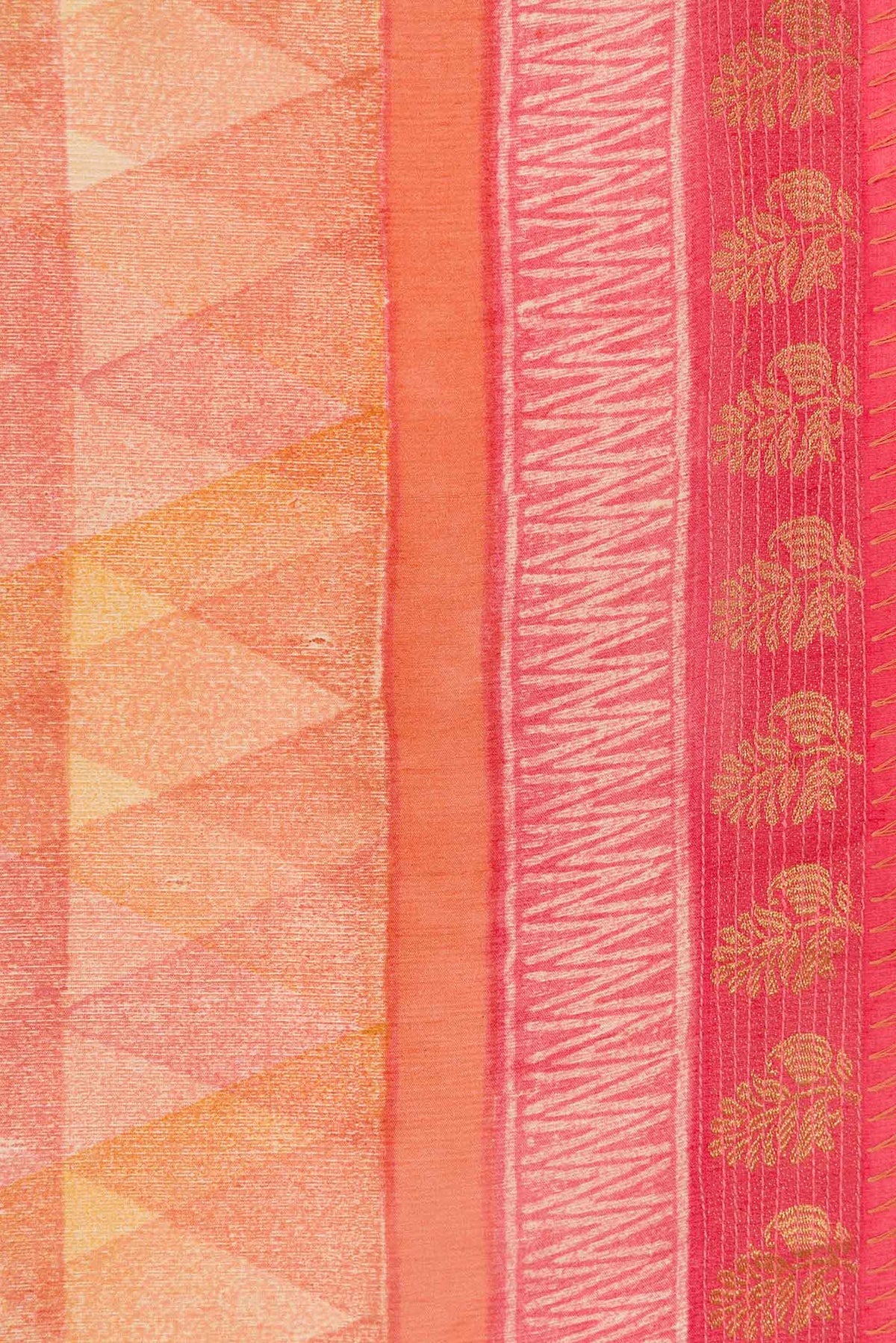 Border image of Peach Dual Tone Tussar Silk Saree with Printed design on the body and Zari Border. 