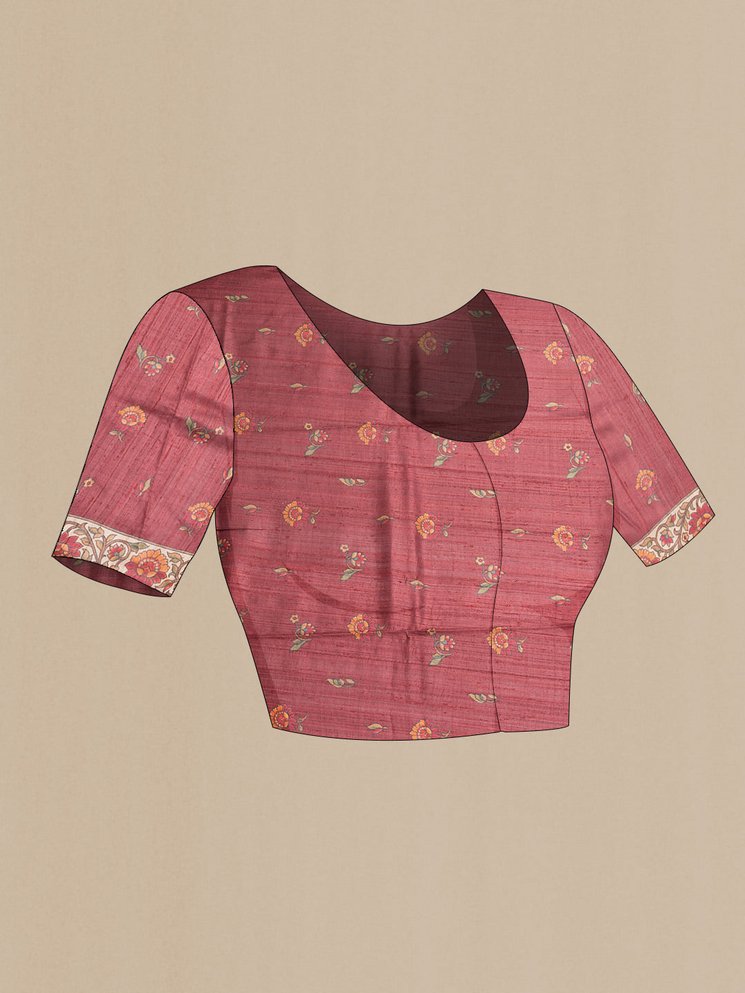 Close up image of the blouse of Grey Dual Tone Tussar Silk Saree with Embroidery on the body and Embroidery Border