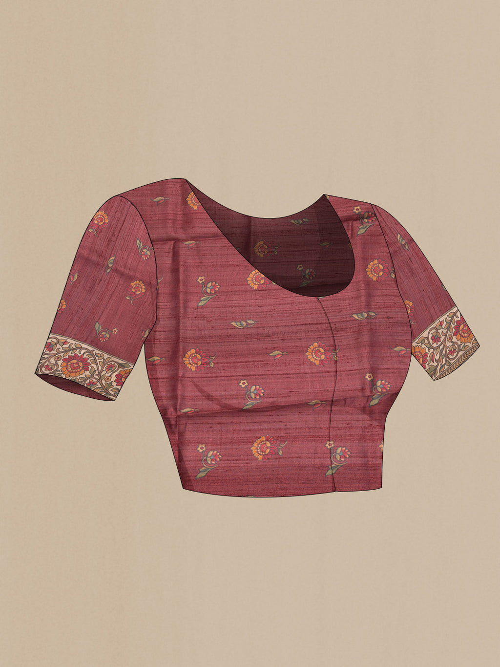 Close up image of the blouse of Bottle Green Dual Tone Tussar Silk Saree with Embroidery on the body and Printed Border