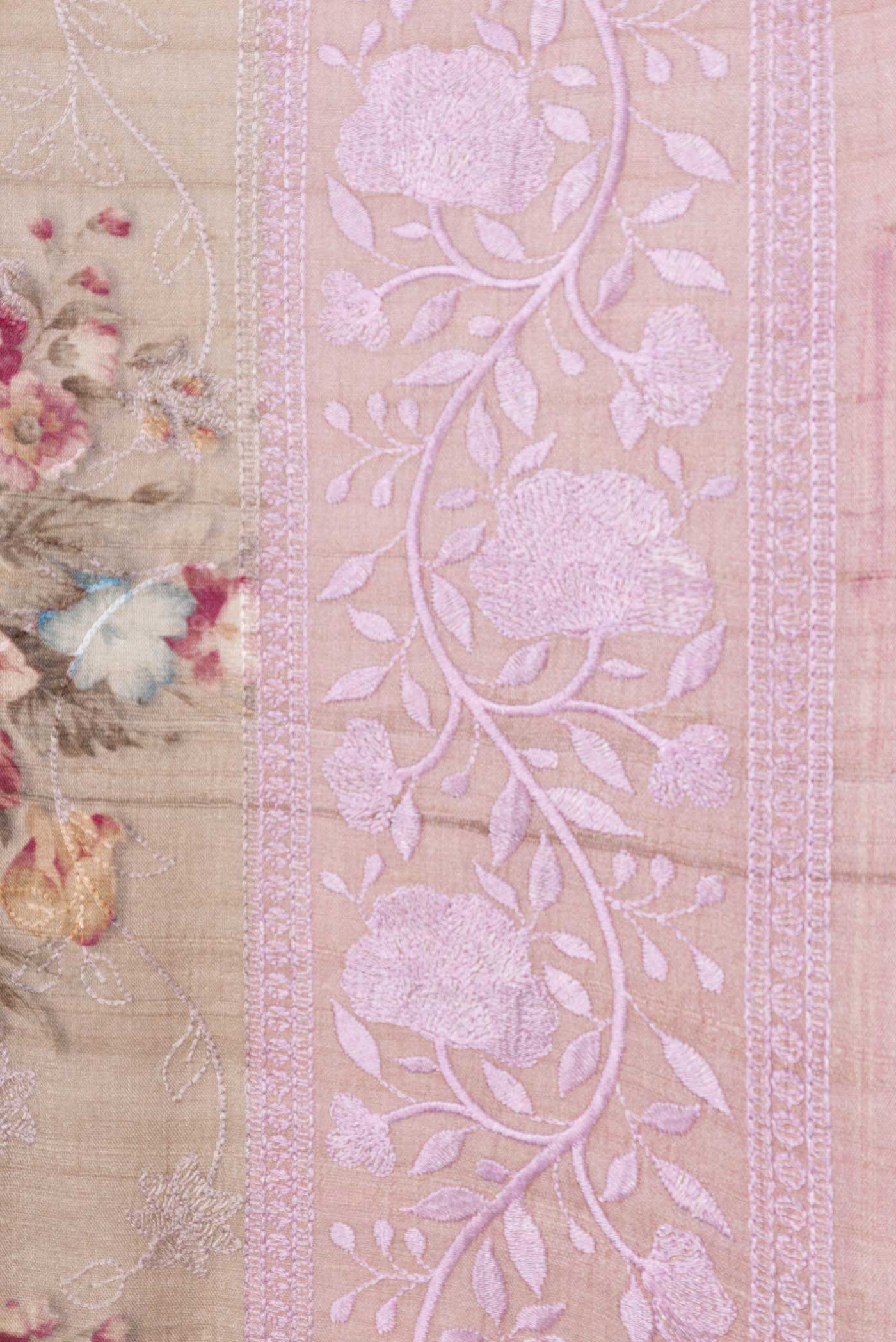 Border image of Beige Dual Tone Tussar Silk Saree with Embroidery on the body and Embroidery Border