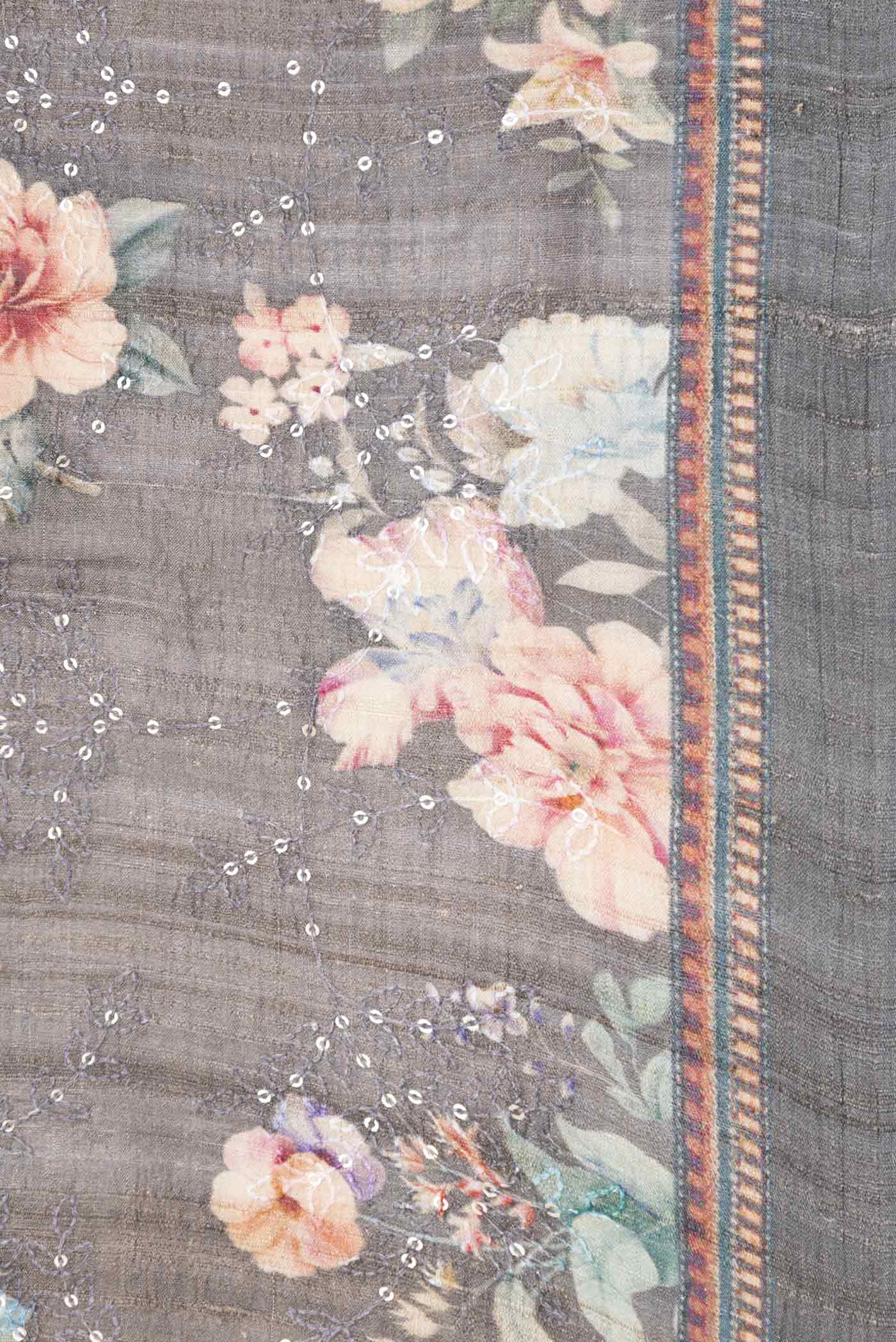 Border image of Grey Dual Tone Tussar Silk Saree with Printed design on the body and Printed Border