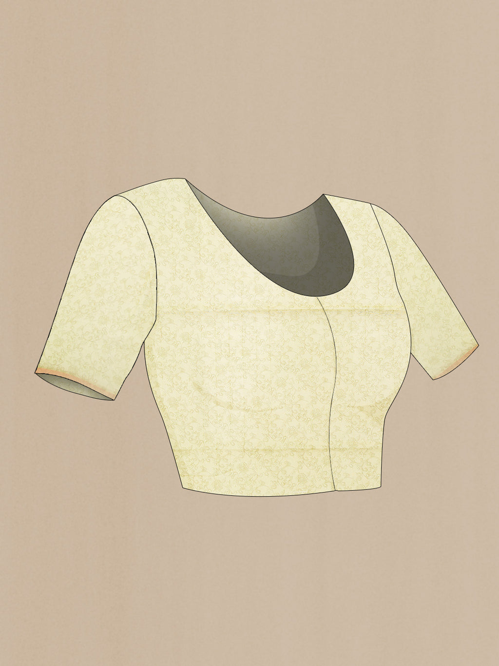 Close up image of the blouse of Pista Green Dual Tone Chanderi Silk Saree with kalamkari Print on the body and Zari Border. 