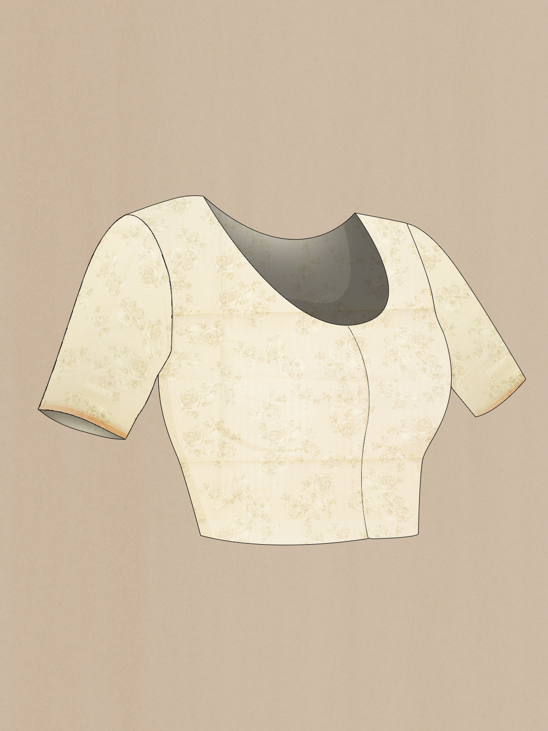 Close up image of the blouse of Pista Green Dual Tone Chanderi Silk Saree with Printed design on the body and Zari Border. 