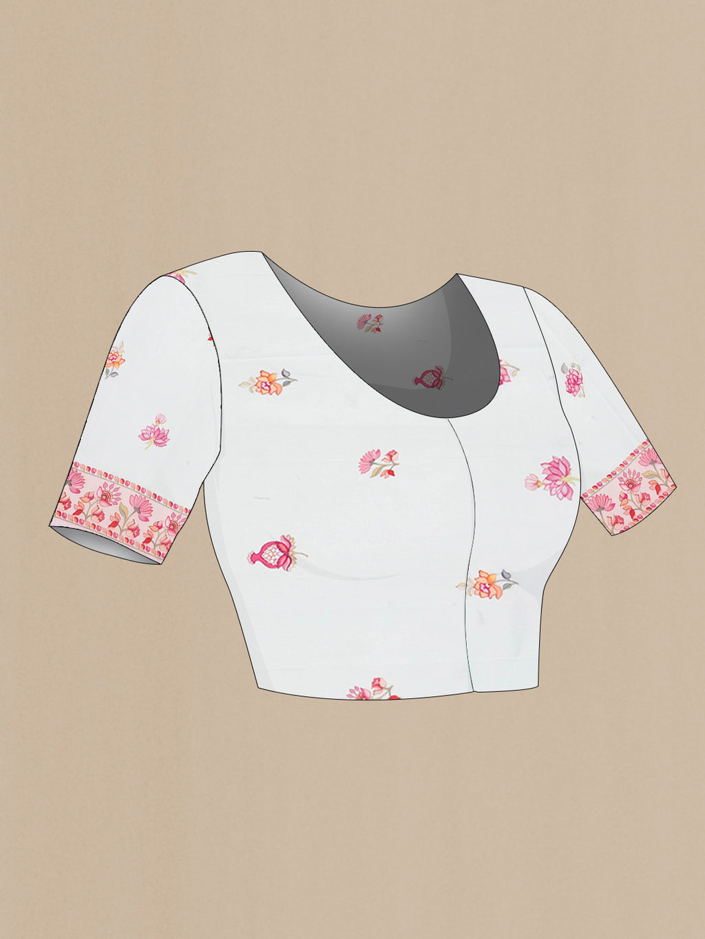 Close up image of the blouse of Light Blue Dual Tone Organza Silk Saree with Embroidery on the body and Embroidery Border