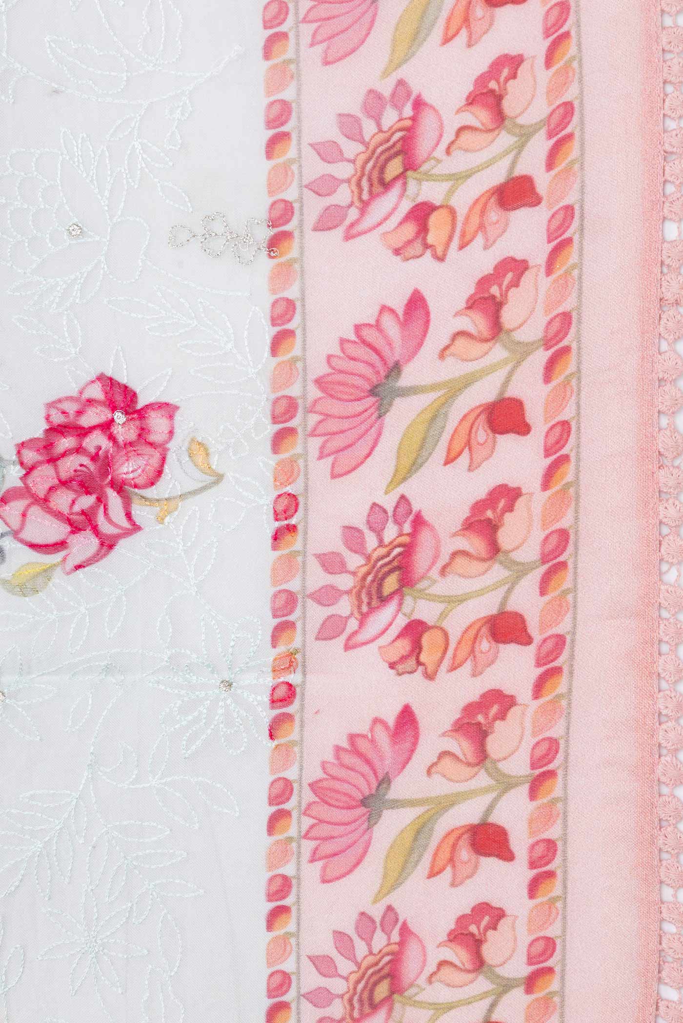 Border image of Light Blue Dual Tone Organza Silk Saree with Embroidery on the body and Embroidery Border