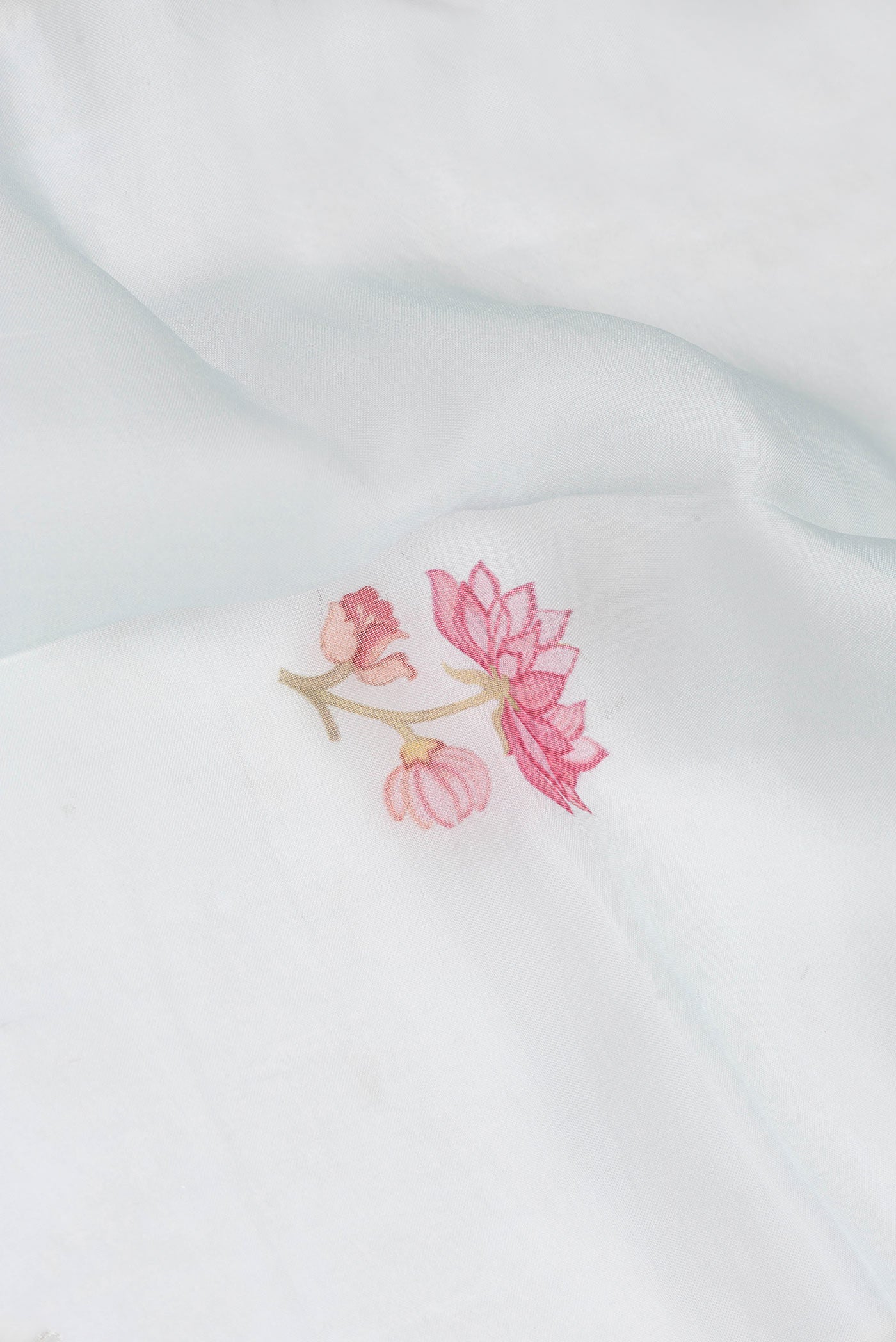 Close up of Light Blue Dual Tone Organza Silk Saree with Embroidery on the body and Embroidery Border displaying folds