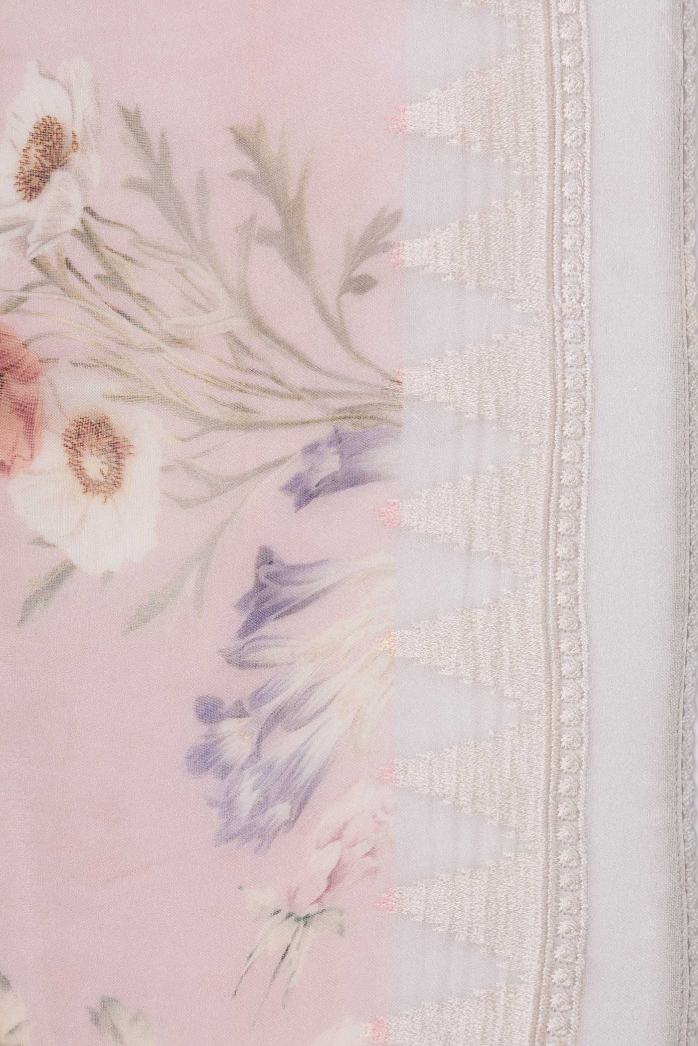 Border image of Pink Dual Tone Organza Silk Saree with Embroidery on the body and Embroidery Border