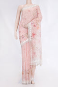 Pink Dual Tone Organza Silk Saree with Embroidery on the body and Embroidery Border displayed on a mannequin