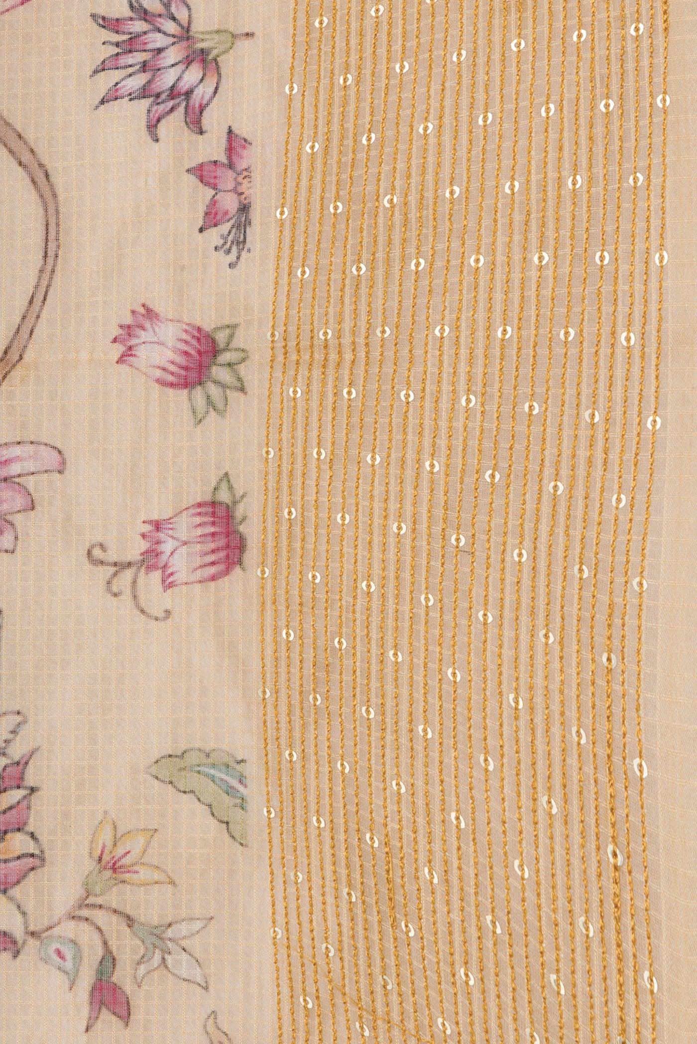 Border image of Sandal Dual Tone Kota Silk Saree with Printed design on the body and Embroidery Border. 