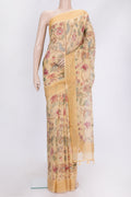 Sandal Dual Tone Kota Silk Saree with Printed design on the body and Embroidery Border.  displayed on a mannequin