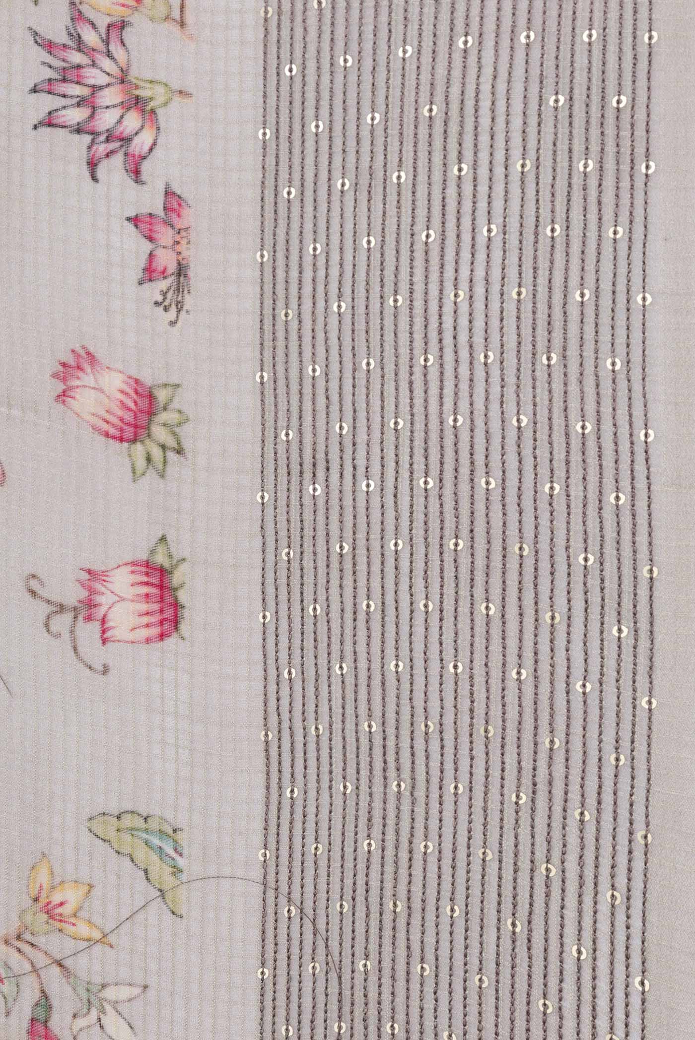 Border image of Grey Dual Tone Kota Silk Saree with Printed design on the body and Zari Border