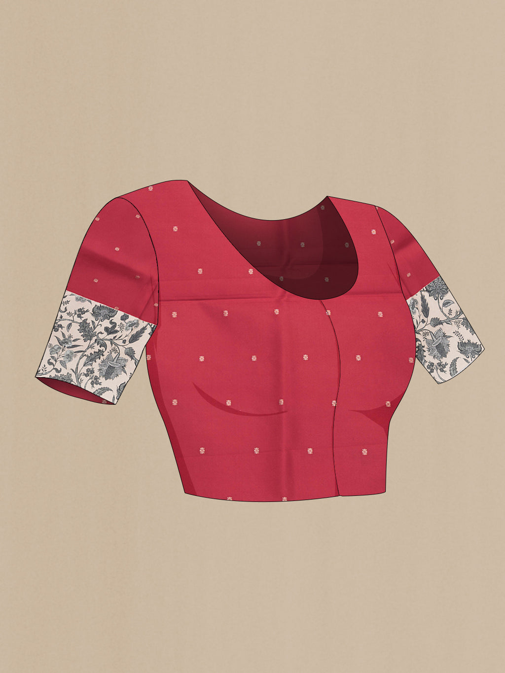 Close up image of the blouse of Red Dual Tone Kanchipuram Silk Saree with Zari Butta on the body and Fancy Border. 