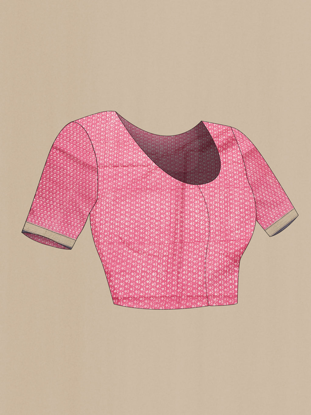 Close up image of the blouse of Pink Dual Tone Kanchipuram Silk Saree with Printed design on the body and Zari Border. 
