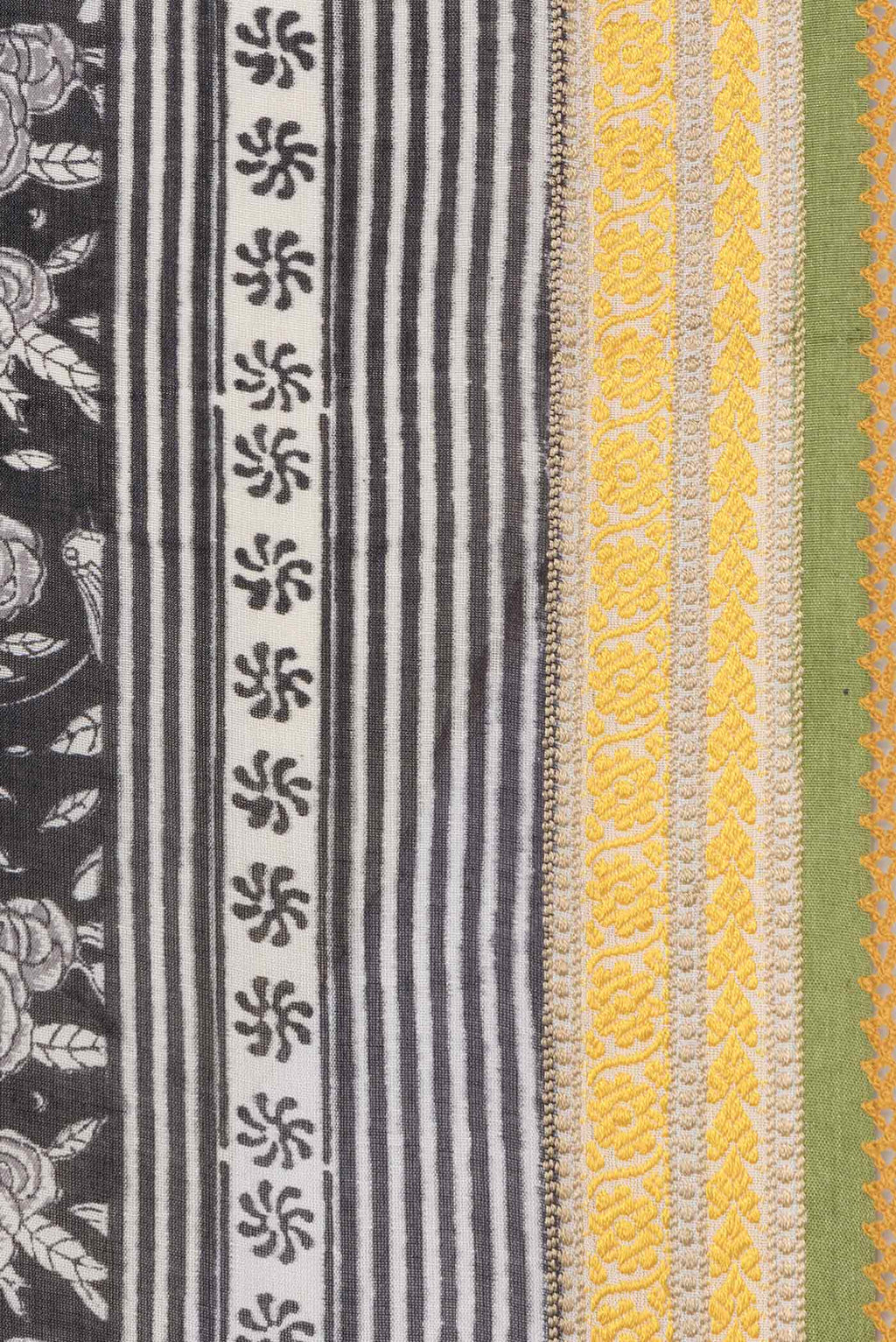 Border image of Black Dual Tone Tussar Silk Saree with Printed design on the body and Embroidery Border. 