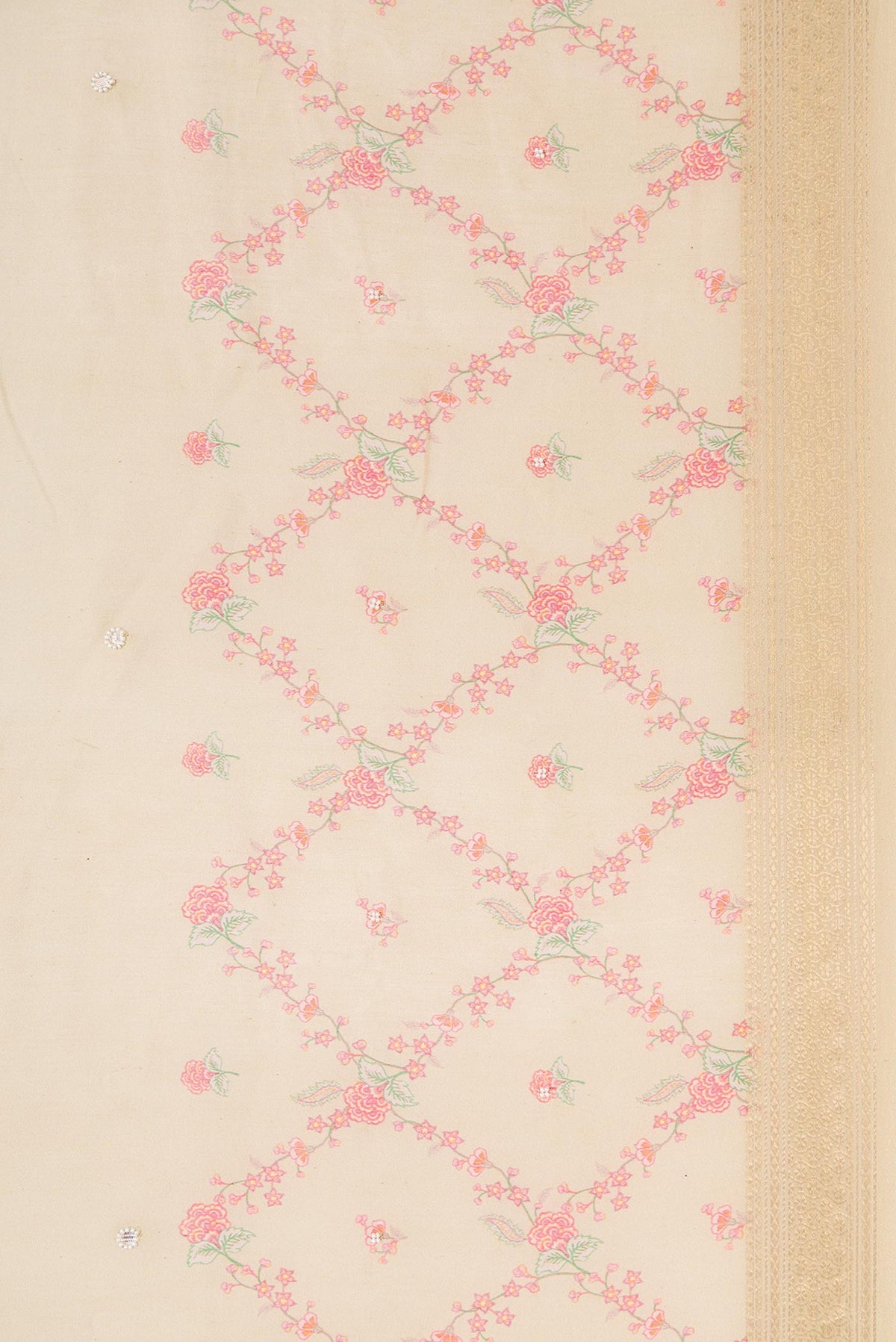 Border image of Beige Dual Tone Tussar Silk Saree with Embroidery on the body and Embroidery Border. 