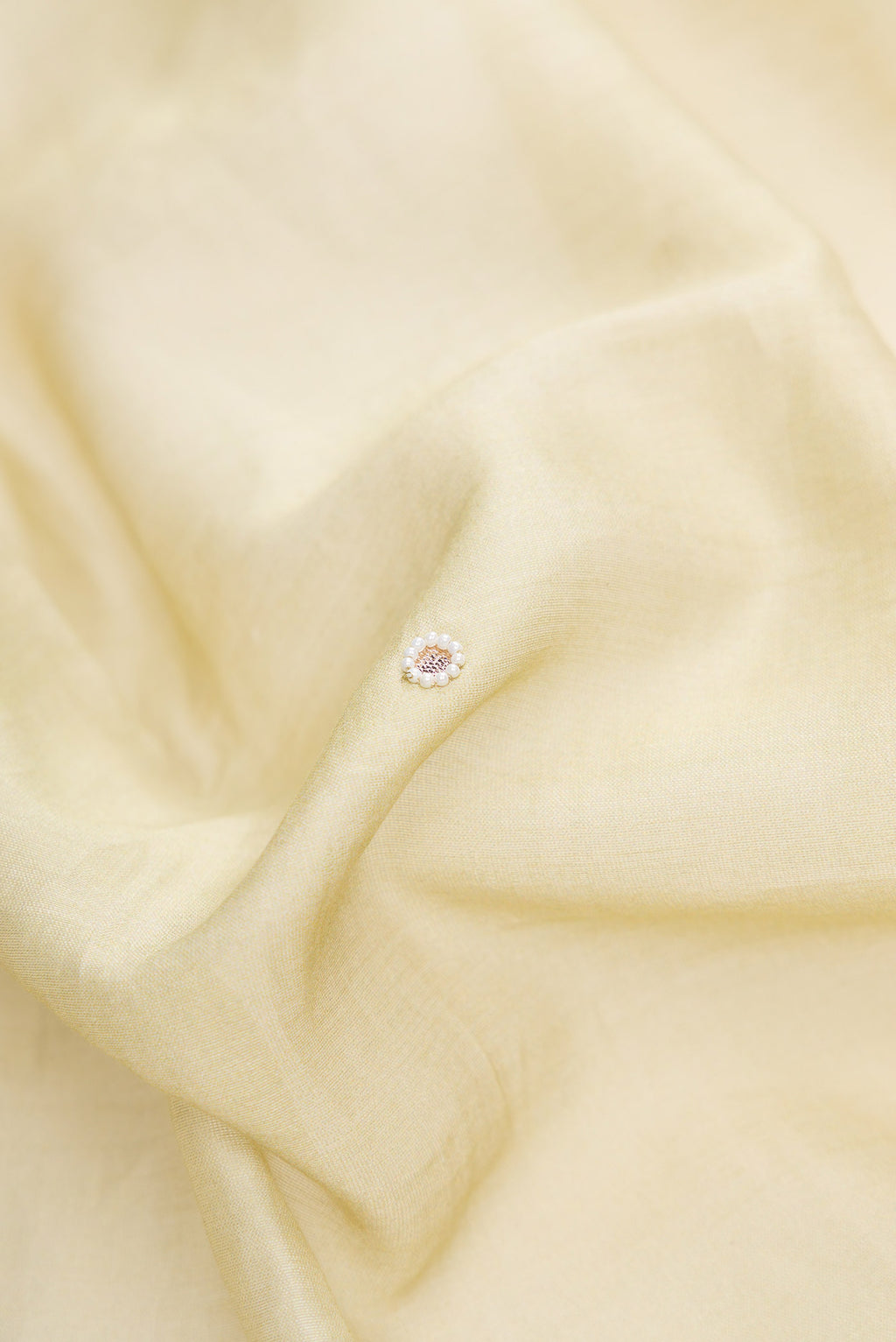 Close up of Pista Green Dual Tone Tussar Silk Saree with Printed design on the body and Zari Border.  displaying folds