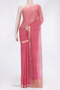 Pink Dual Tone Mysore Georgette Saree with Printed design on the body and Zari Border.  displayed on a mannequin