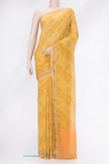 Yellow Mysore Chiffon Saree with Printed design on the body and Zari Border.  displayed on a mannequin