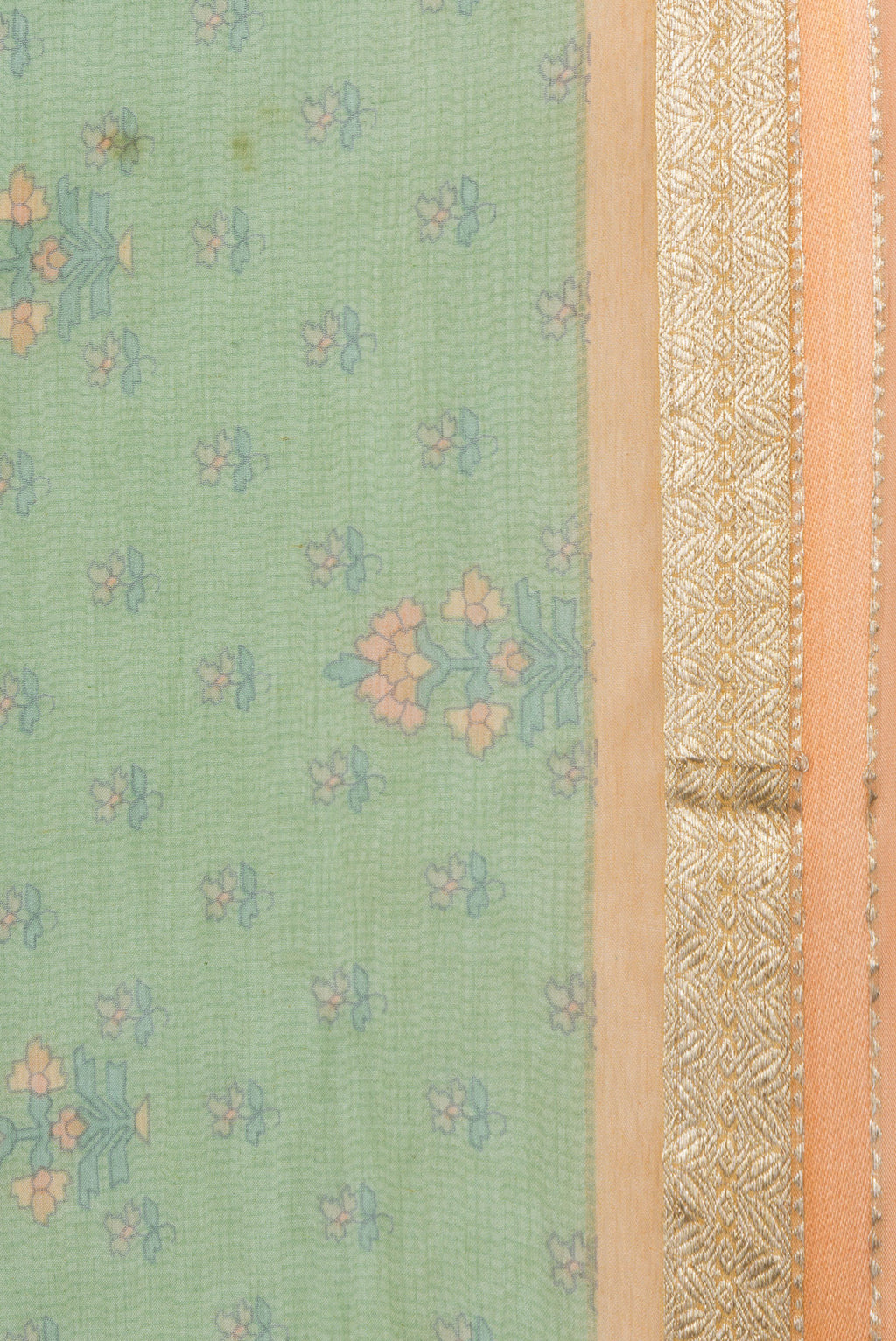 Border image of Green Dual Tone Mysore Chiffon Saree with Printed design on the body and Zari Border. 