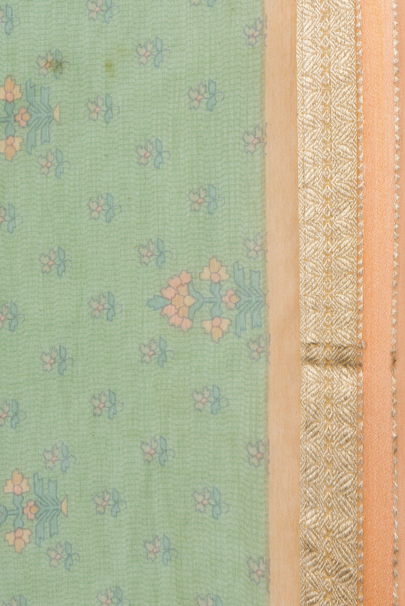 Border image of Green Dual Tone Mysore Chiffon Saree with Printed design on the body and Zari Border. 