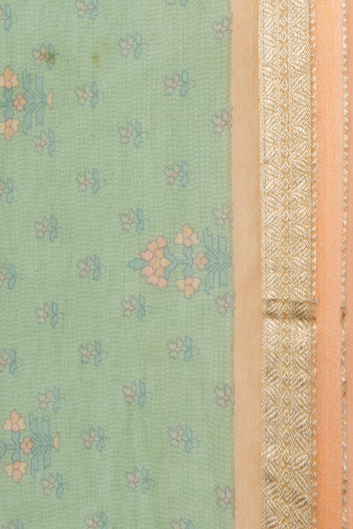 Border image of Green Dual Tone Mysore Chiffon Saree with Printed design on the body and Zari Border. 
