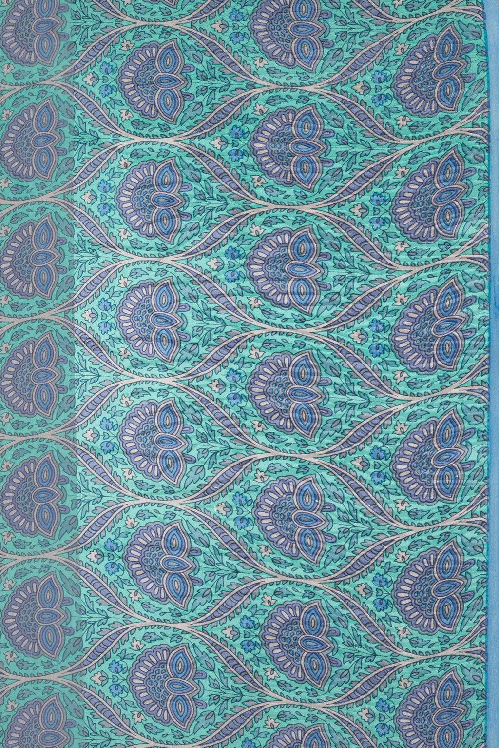 Border image of Sky Blue Dual Tone Mysore Crepe Saree with Printed design on the body and Plain Border. 
