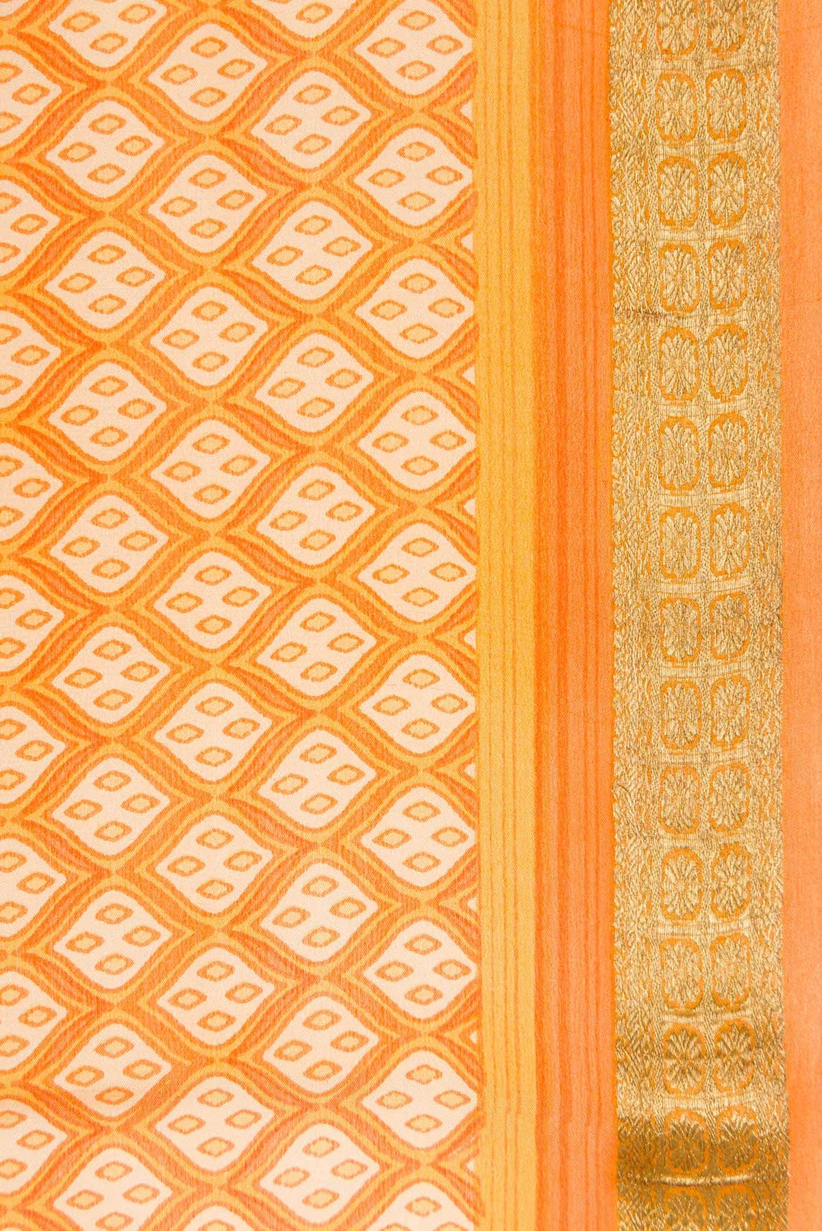 Border image of Orange Dual Tone Mysore Crepe Saree with Printed design on the body and Zari Border. 
