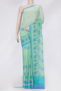 Sea Green Dual Tone Mysore Chiffon Saree with Printed design on the body and Plain Border.  displayed on a mannequin
