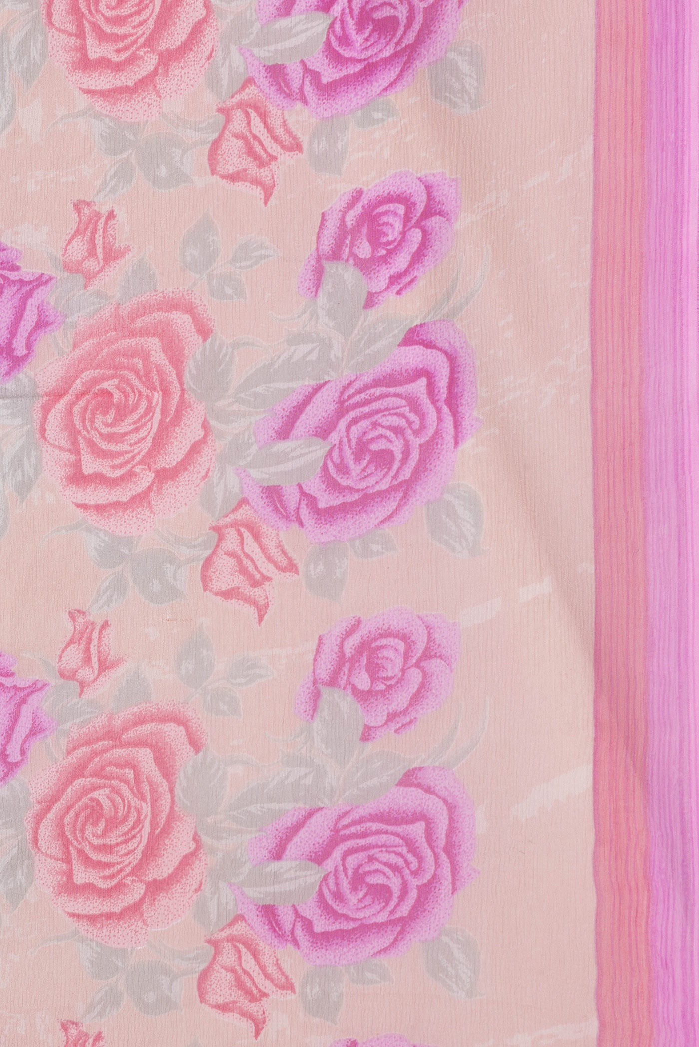 Border image of Peach Dual Tone Mysore Chiffon Saree with Printed design on the body and Plain Border. 