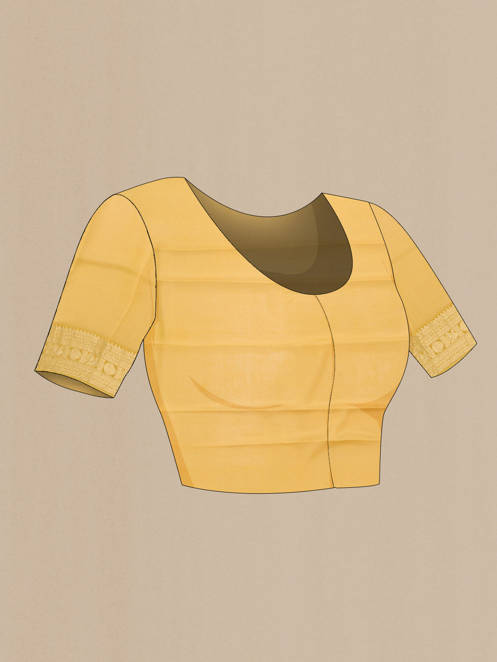 Close up image of the blouse of Mehandi Green Dual Tone Mysore Crepe Saree with Printed design on the body and Zari Border. 