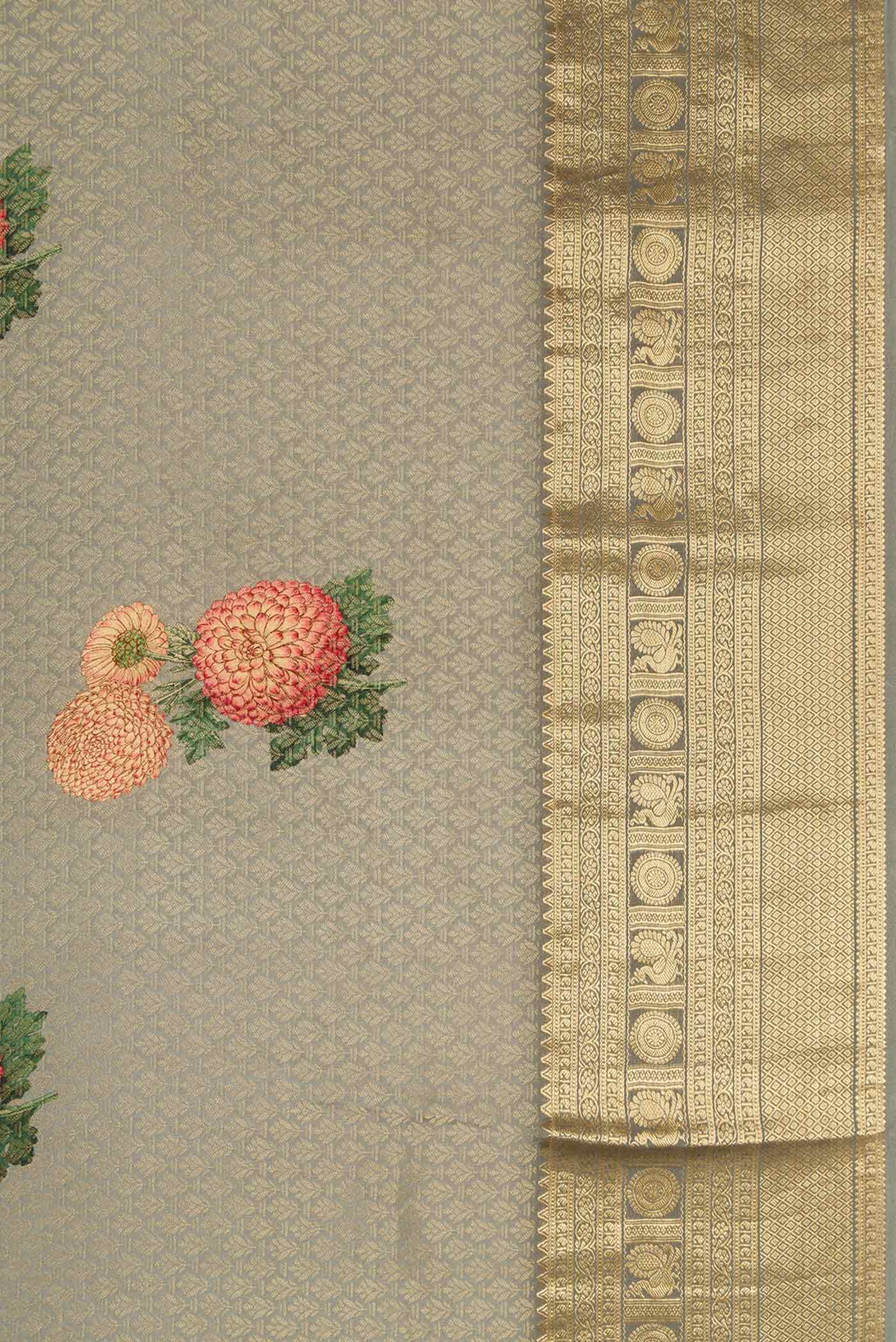 Border image of Grey Dual Tone Mysore Georgette Saree with Zari Brocade on the body and Zari Border. 