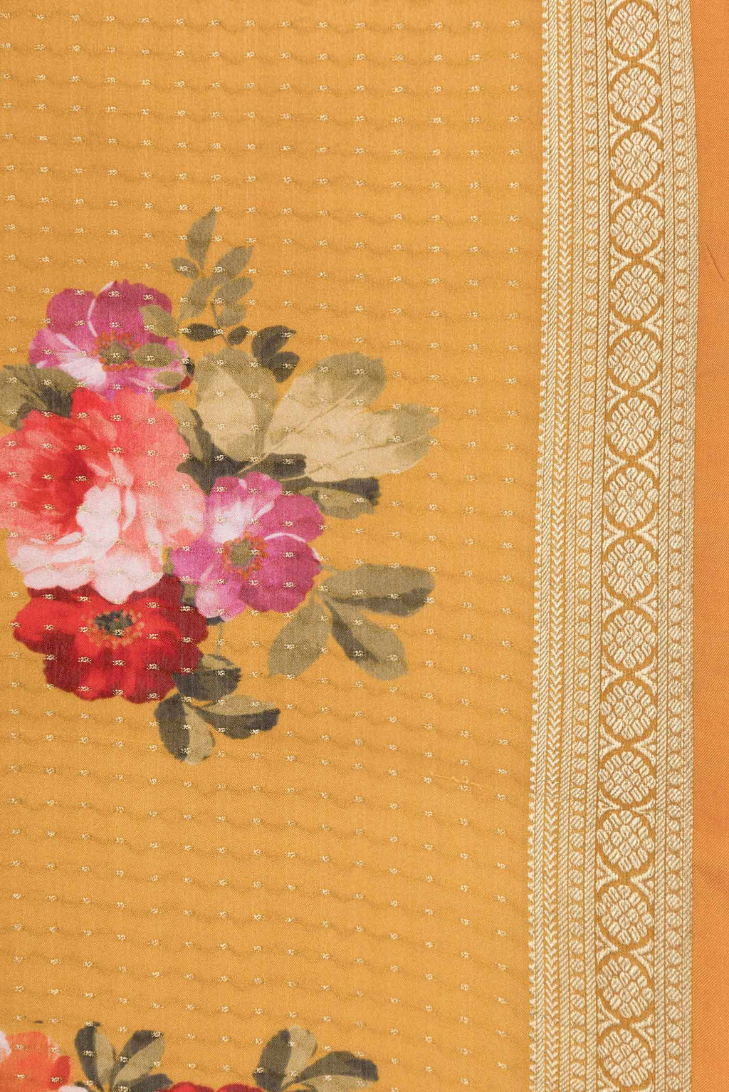 Border image of Mustard Mysore Crepe Saree with Zari Butta on the body and Zari Border