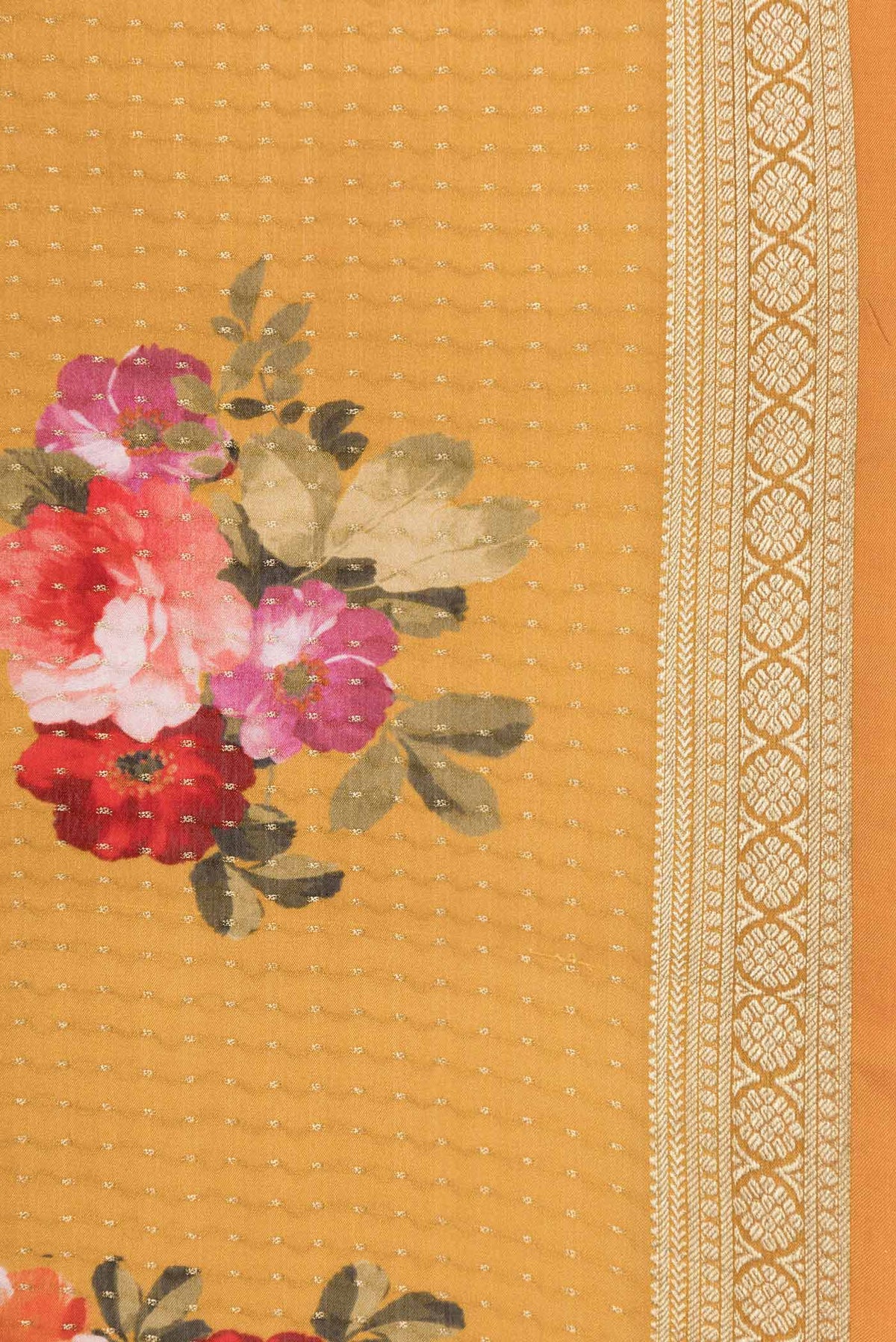 Border image of Mustard Mysore Crepe Saree with Zari Butta on the body and Zari Border