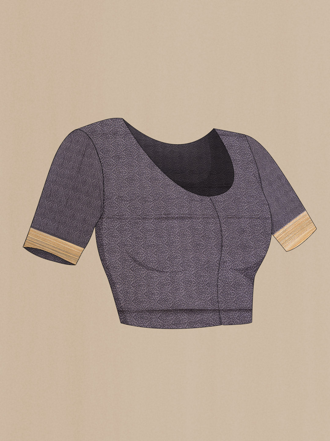 Close up image of the blouse of Orange Dual Tone Mysore Crepe Saree with Printed design on the body and Zari Border. 