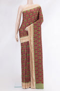 Pink Dual Tone Mysore Crepe Saree with Printed design on the body and Zari Border.  displayed on a mannequin