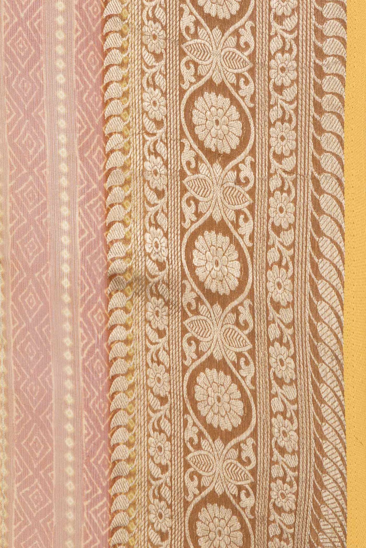 Border image of Mustard Dual Tone Mysore Chiffon Saree with Printed design on the body and Zari Border