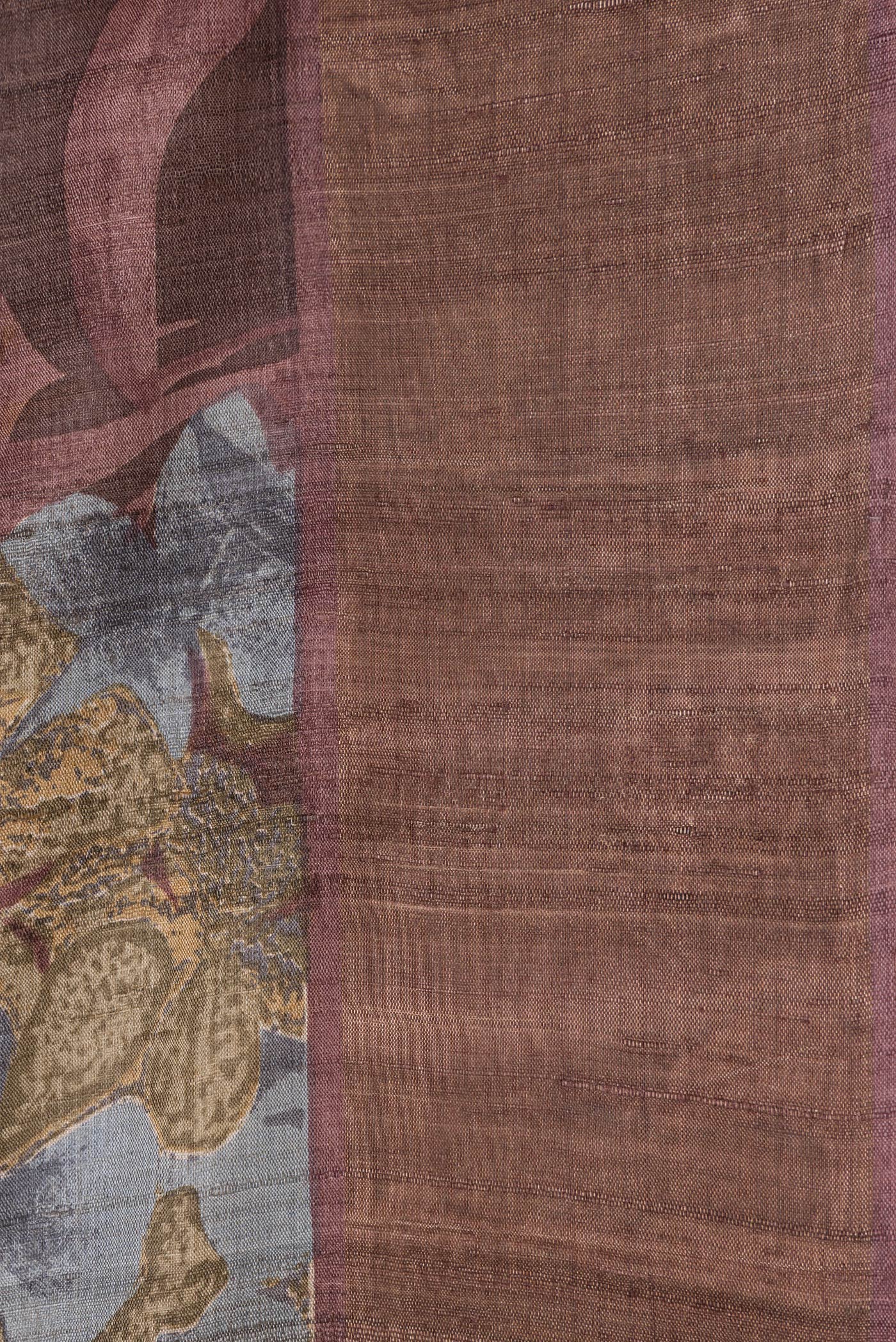 Border image of Maroon Dual Tone Tussar Silk Saree with Printed design on the body and Zari Border. 