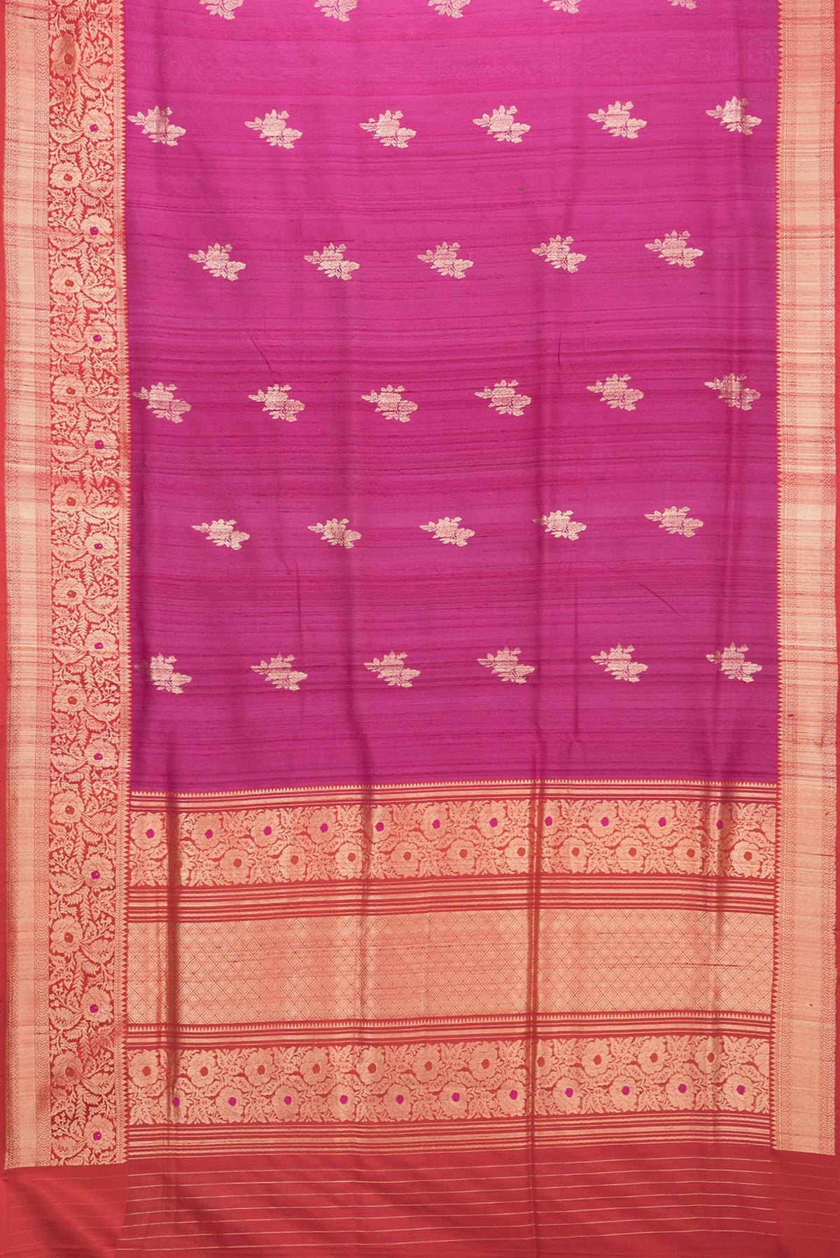 Flat view of Pink Dual Tone Banarasi Silk Saree with Zari Butta on the body and Zari Border